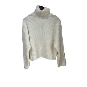 H&M White Cowl Neck Sweater Ribbed Knit
